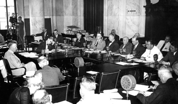 Gen. Marshall, left, testifying before a Congressional committee on the necessity of extending the draft, July 1941.
